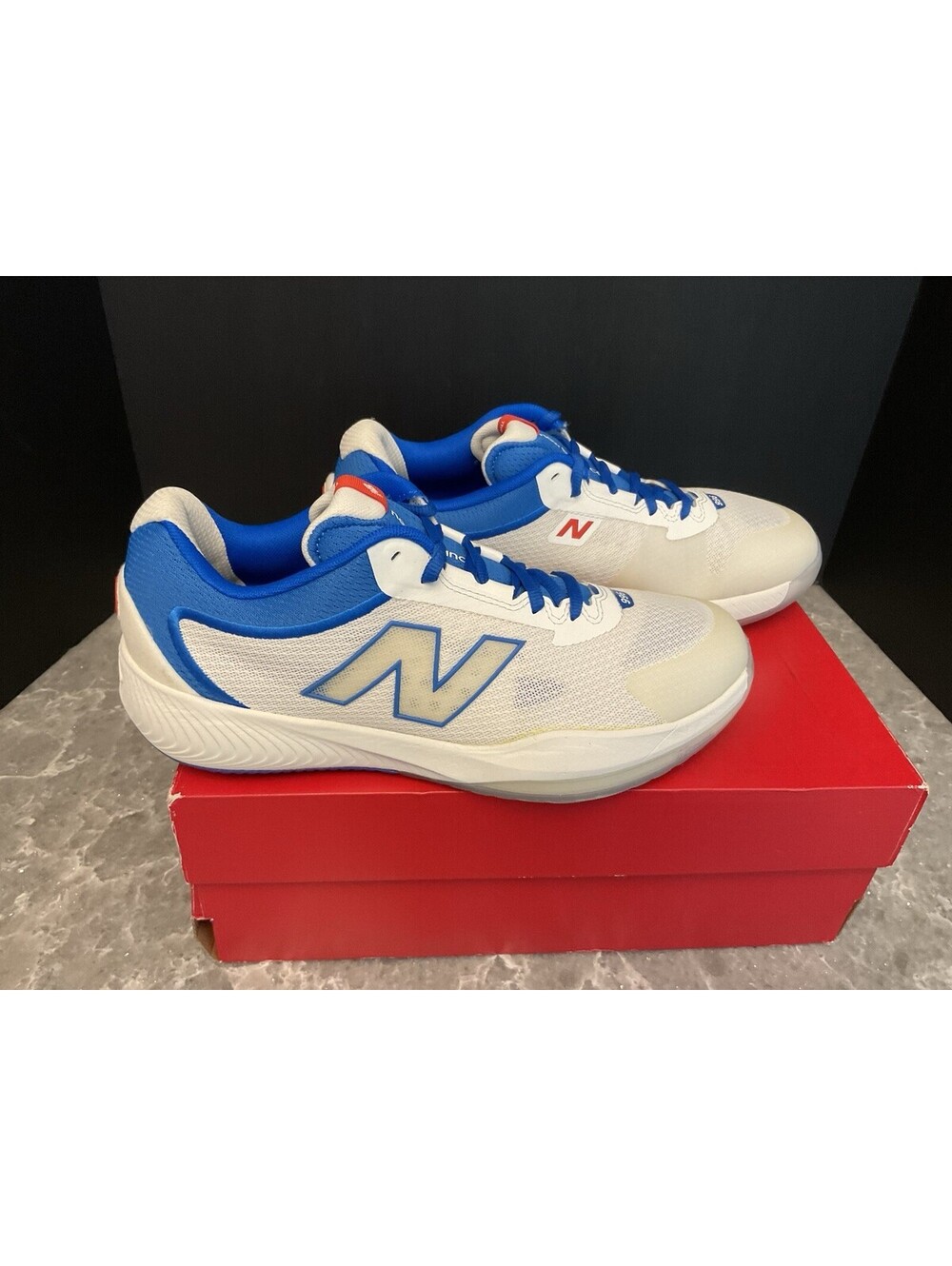 New! Womens New Balance FuelCell 996v6 White/Blue Tennis Court Shoes. Size 10B.